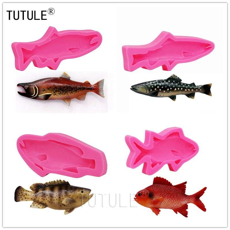 Silicone Fish Mold - Food Safe Chocolate Candy Fondant Ice Mold Flexible Soap Candle Wax Resin Polymer Clay Mold,Fish Mold