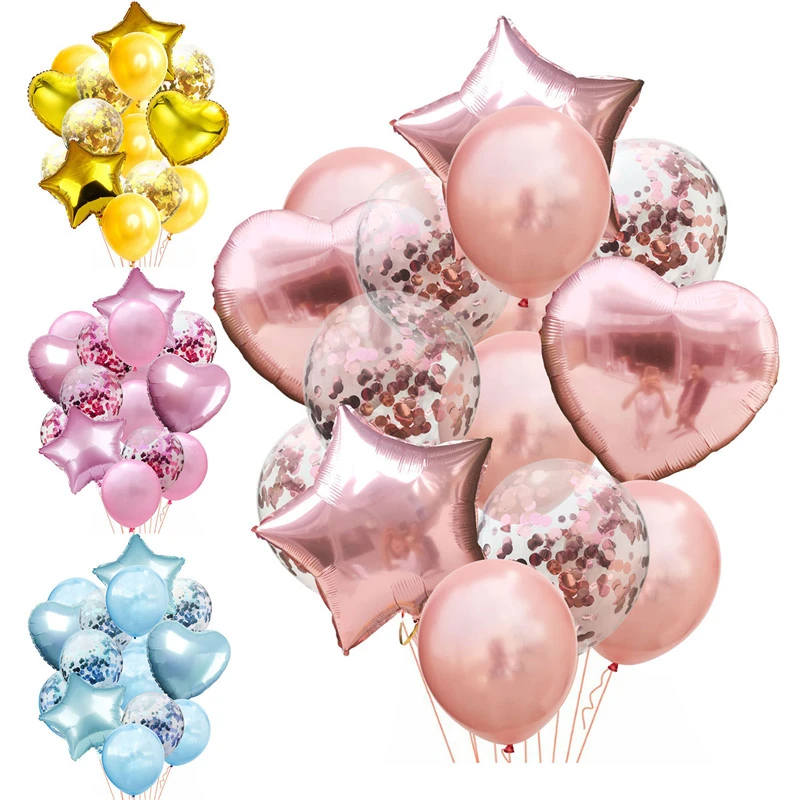 14pcs/lot Mixed Rose Gold Balloon Confetti Set Birthday Party Balloon Air Ball Wedding Birthday Ballon Decor Baloon DIY