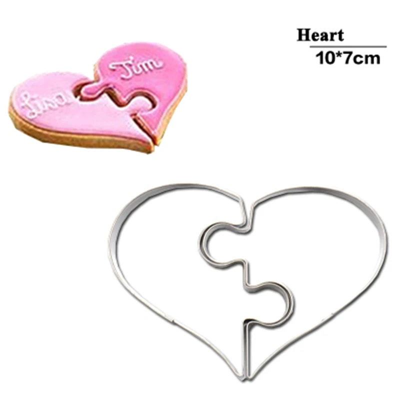 2 Pcs Heart Cookie Molds Left Right Heart Shaped Cookie Cutter Funny Love Wedding Puzzles Romantic Cookies Mold Biscuits Stamp