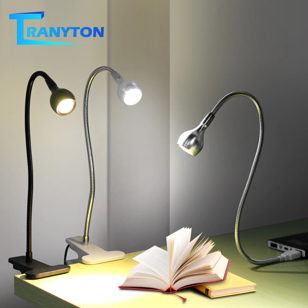 USB Power Clip Holder LED Book Light Desk Lamp 1W Flexible LED Reading Book Lamp Switch On/Off Table Lamp for Bedroom Study Room