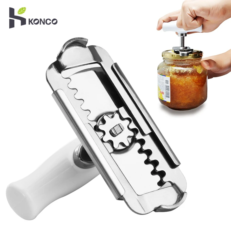 KONCO Adjustable Jar Opener Stainless Steel Lids off Jar Opener Bottle Opener Can Opener for 1-4 inches