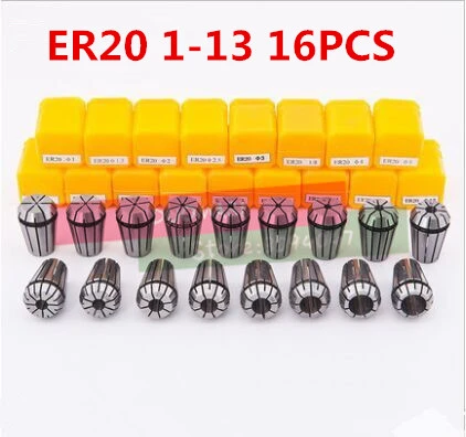 Hot 16pcs/Set standard ER20 Spring Collet set Clamping Nut CNC for milling Machine Engraving lathe tool