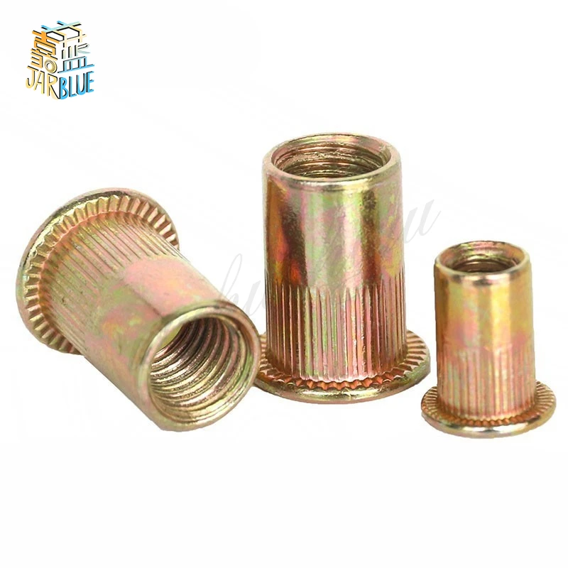 20/100pcs/set M3-M12 Flat Metric Threaded Rivet Nuts Carbon Steel Flange Rivnut Insert Nutsert Nuts Fastener Wholesale