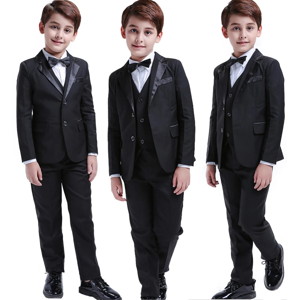 5 Pcs Black Toddler Boys Suits Wedding Formal Children Suit Tuxedo Dress Party Ring bearer