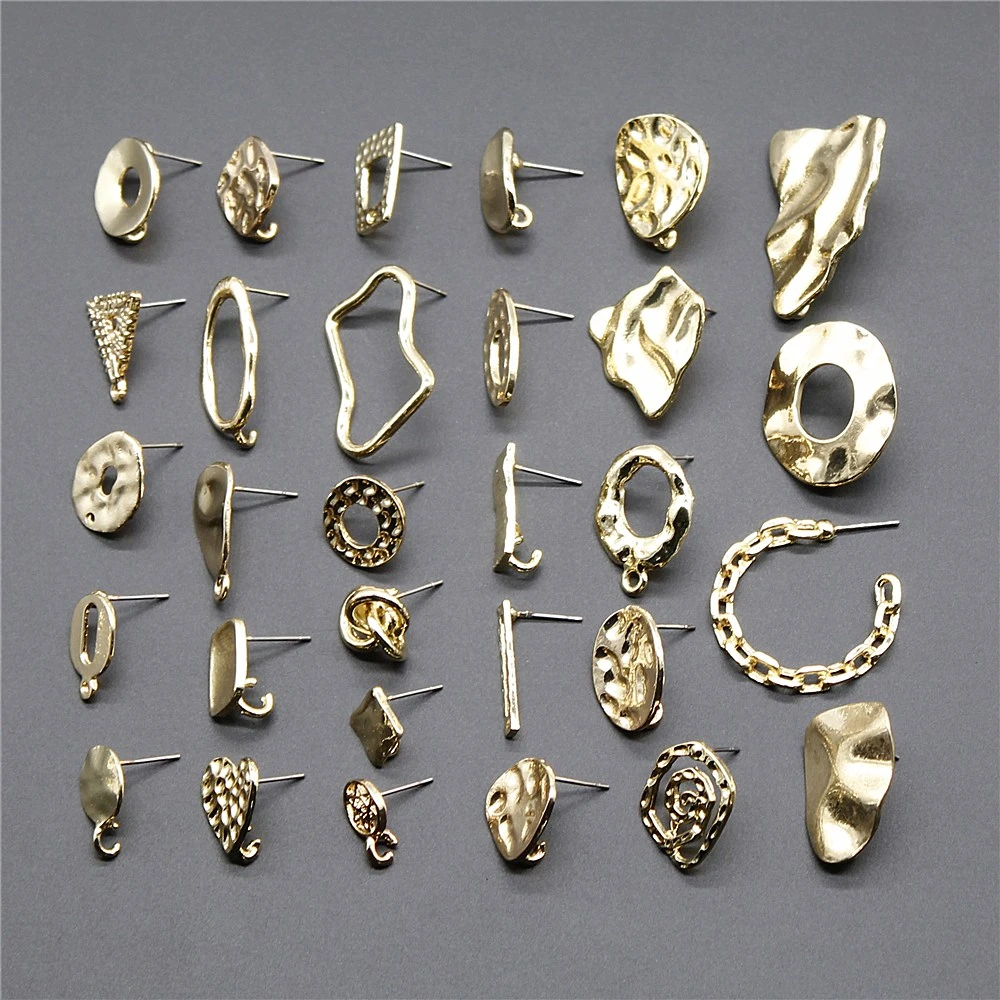 WYSIWYG 10pcs Earrings Studs Accessories Jewelry Findings & Components Earring Accessories Golden Distorted Earrings Base Studs