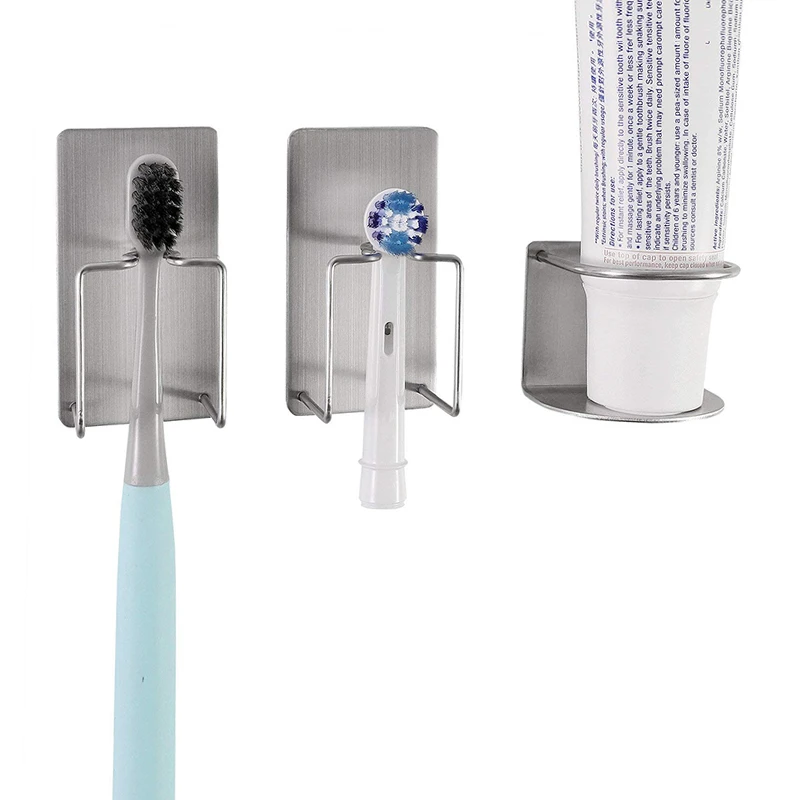 Bathroom Stainless Steel Stick Hook Wall Mounted Toothpaste and Toothbrush Holder Waterproof Electric Tooth Brush Holder