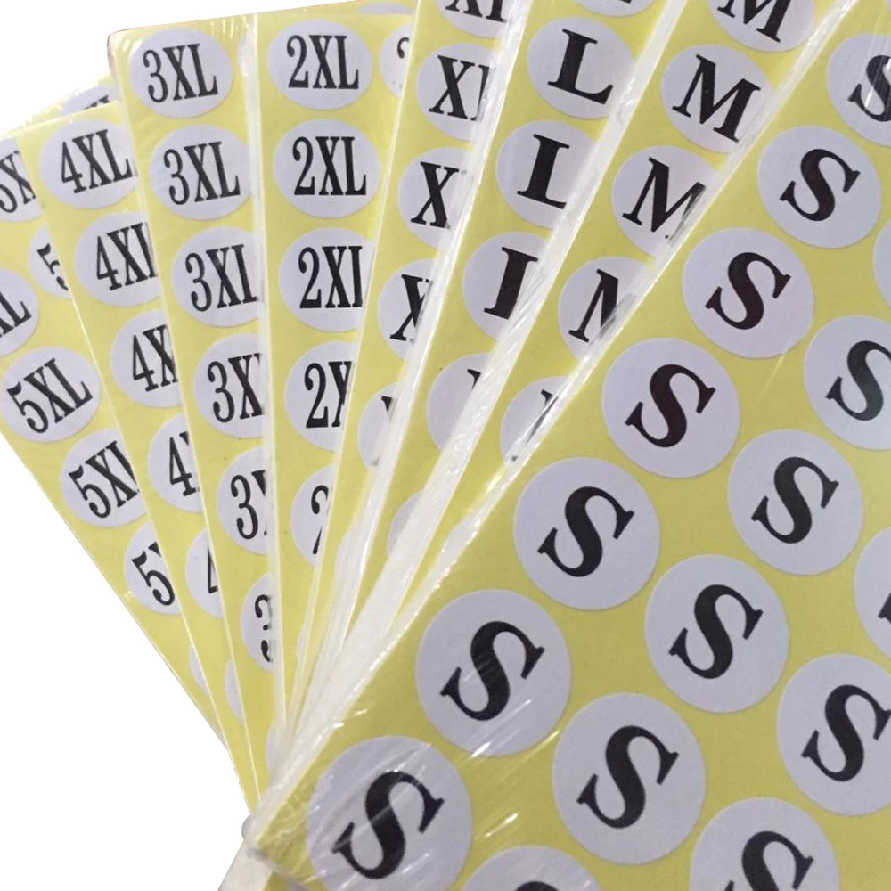 1.3Cm Size Paper Sticker Labels For Clothing Size Adhesive Printed Tag For Clothes Tags Printed Size Tag With Back Stick Back