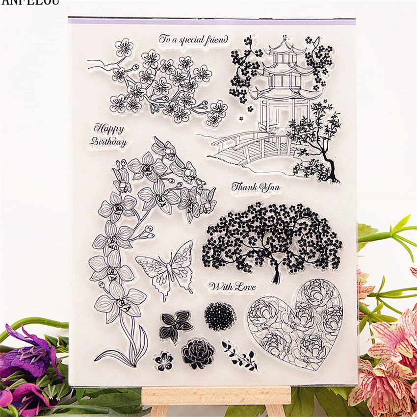 PANFELOU Chinese gardens Transparent Silicone Rubber Clear Stamps cartoon for Scrapbooking/DIY Easter wedding album