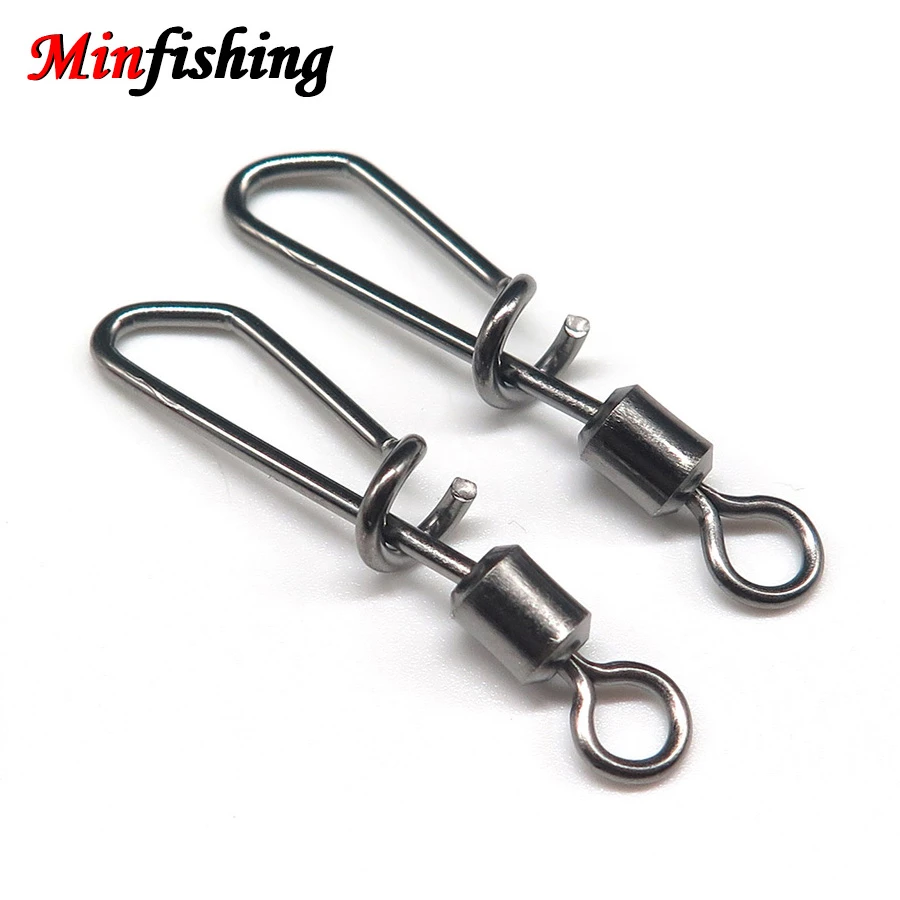 Minfishing 25 ~ 50 pcs Rolling Swivel Stainless Steel Fishing Swivel Snap Connector Fishing Hook Accessories for Sea Fishing