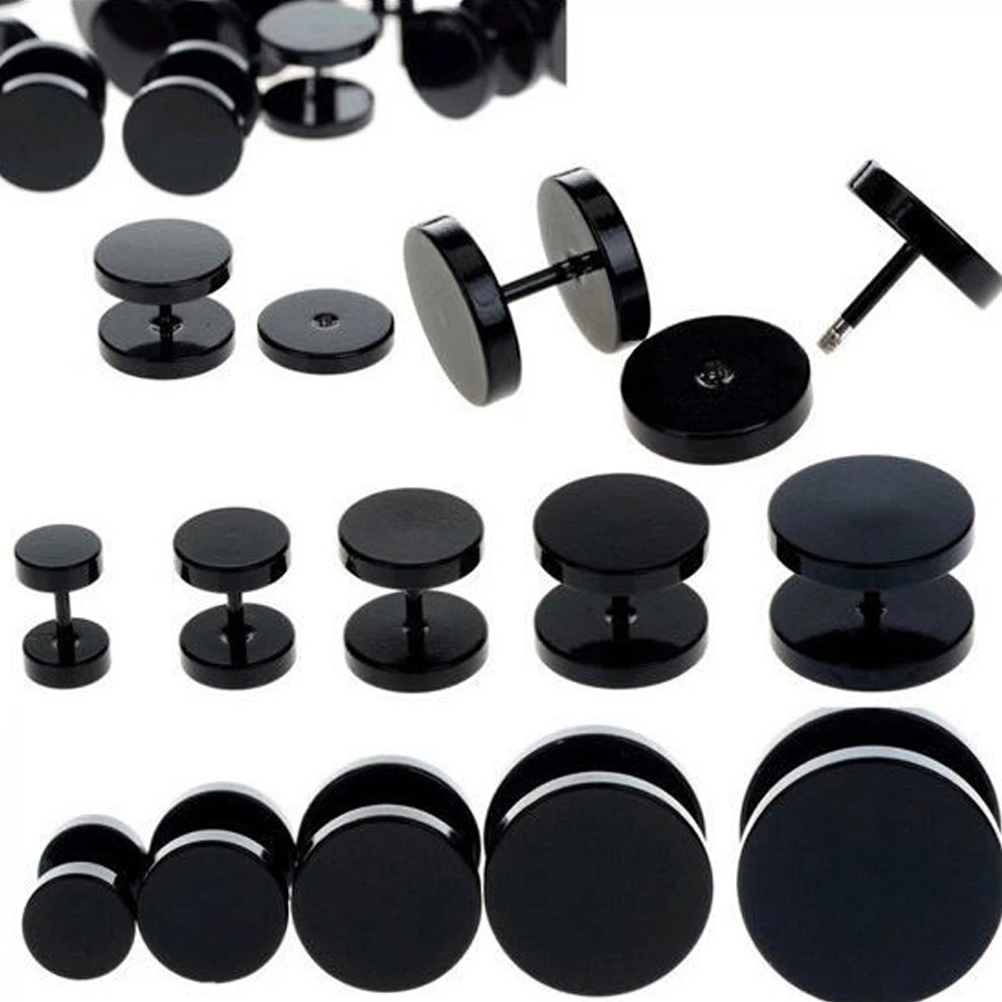 10pcs Black Stainless Steel Fake Cheater Ear Plugs Gauge Body Jewelry Pierceing Earring For Men Women Wholesale