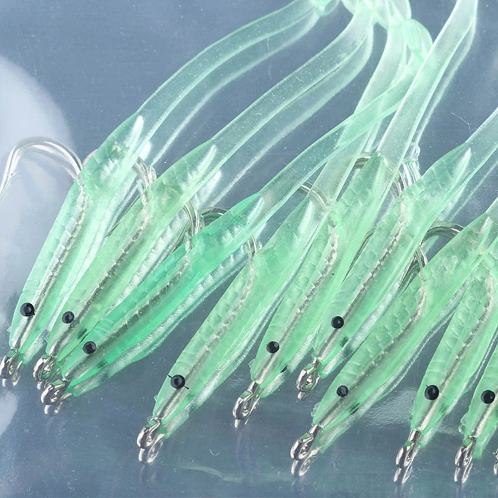10 PCs/Lot Artificial Soft Baits Luminous Fish Eel Lures with Hook Portable Lead Jig Head Worm Barbed Hook Single Tail Lures