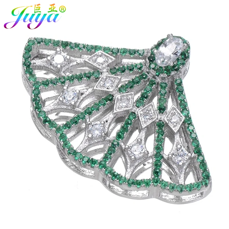 Juya DIY Accessories Supplies Cubic Zirconia Floating Sector Connector Pendants For Women Natural Stones Pearls Jewelry Making