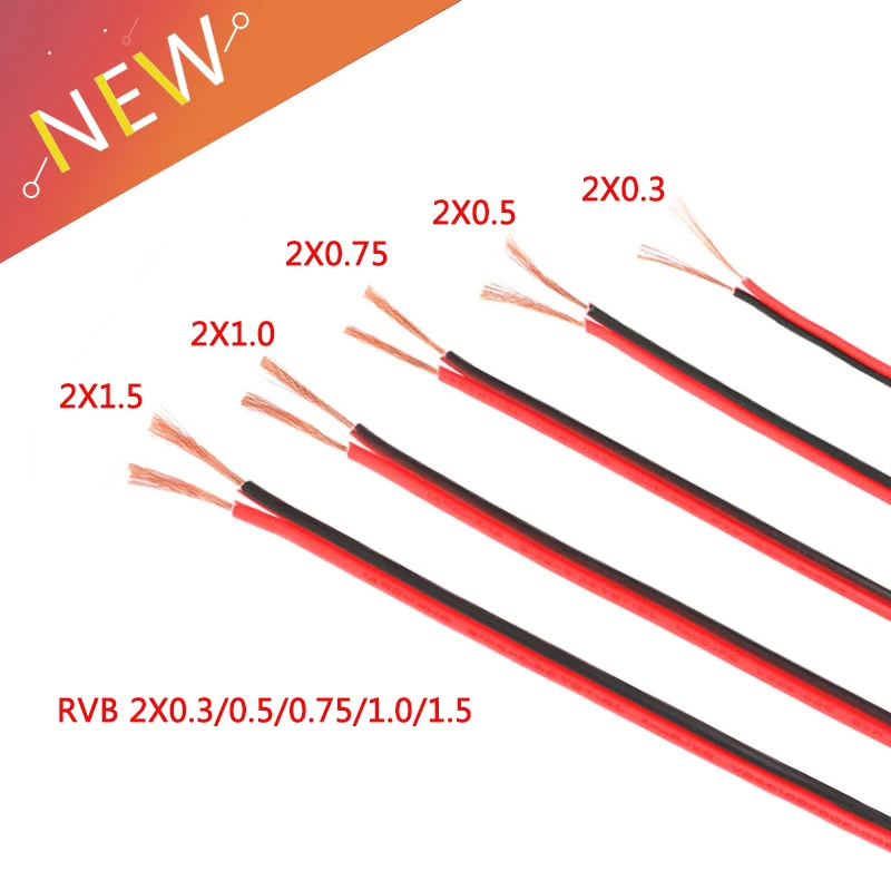 1 Meter RVB Cable Electrico Copper Rubber LED Wire Red Black 2Pin Insulated Extend Cord Car Audio Cable Speaker Wire Cable PVC