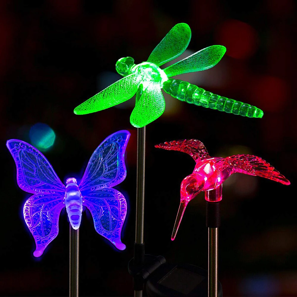 Multicolor led Solar Stake Lights Outdoor Dragonfly/Butterfly/Bird Lawn Lamps Outdoor Garden Lawn Landscape Pathway Lights