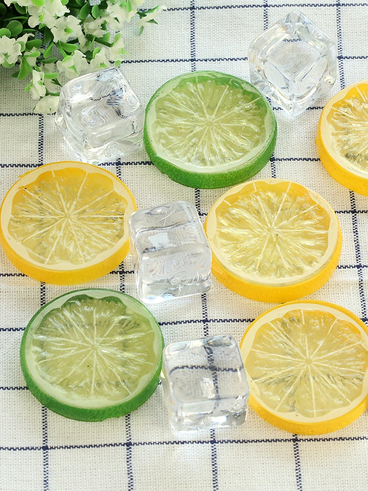 Mini Photography Props Simulation Lemon Slices & Artificial Ice Cubes for Studio Photo Desktop Shooting Decoration Accessories