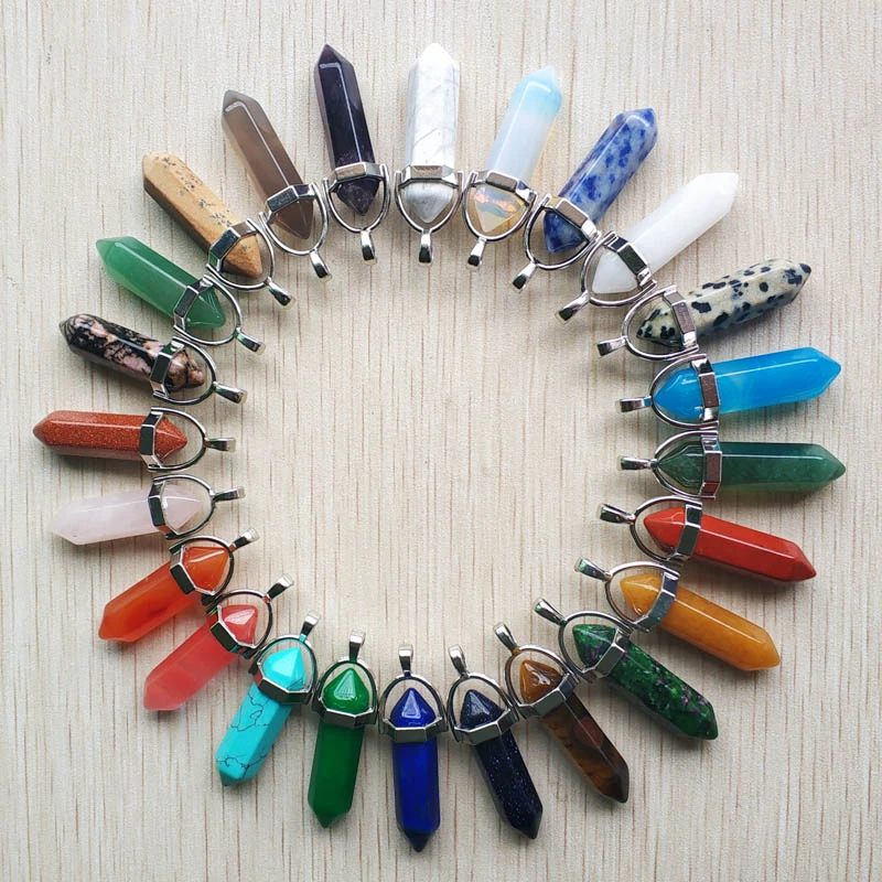 Wholesale 24pcs/lot good quality assorted natural stone mixed pillar charms chakra Pendants for necklaces making free shipping