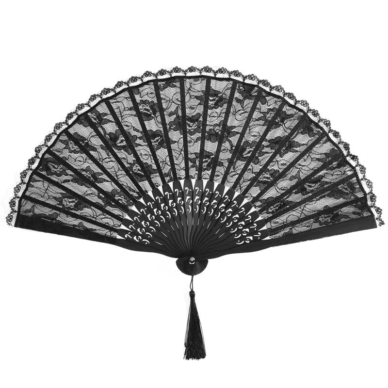 ROSENICE Black Spanish Victorian Hand Fan For Wedding Party Favor Fancy Dress Folding Lace Pocket Fan Cosplay Party Ancient Fan