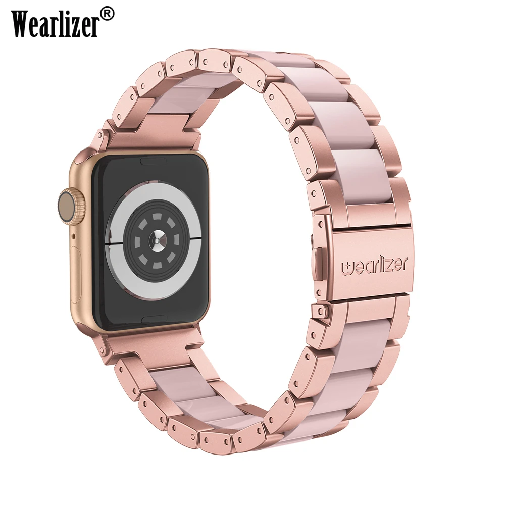 Wearlizer For Apple Watch Band Stainless Steel Strap for Apple Watch Series 5 4 3 2 1 Clasp Butterfly Watchband for Apple Watch