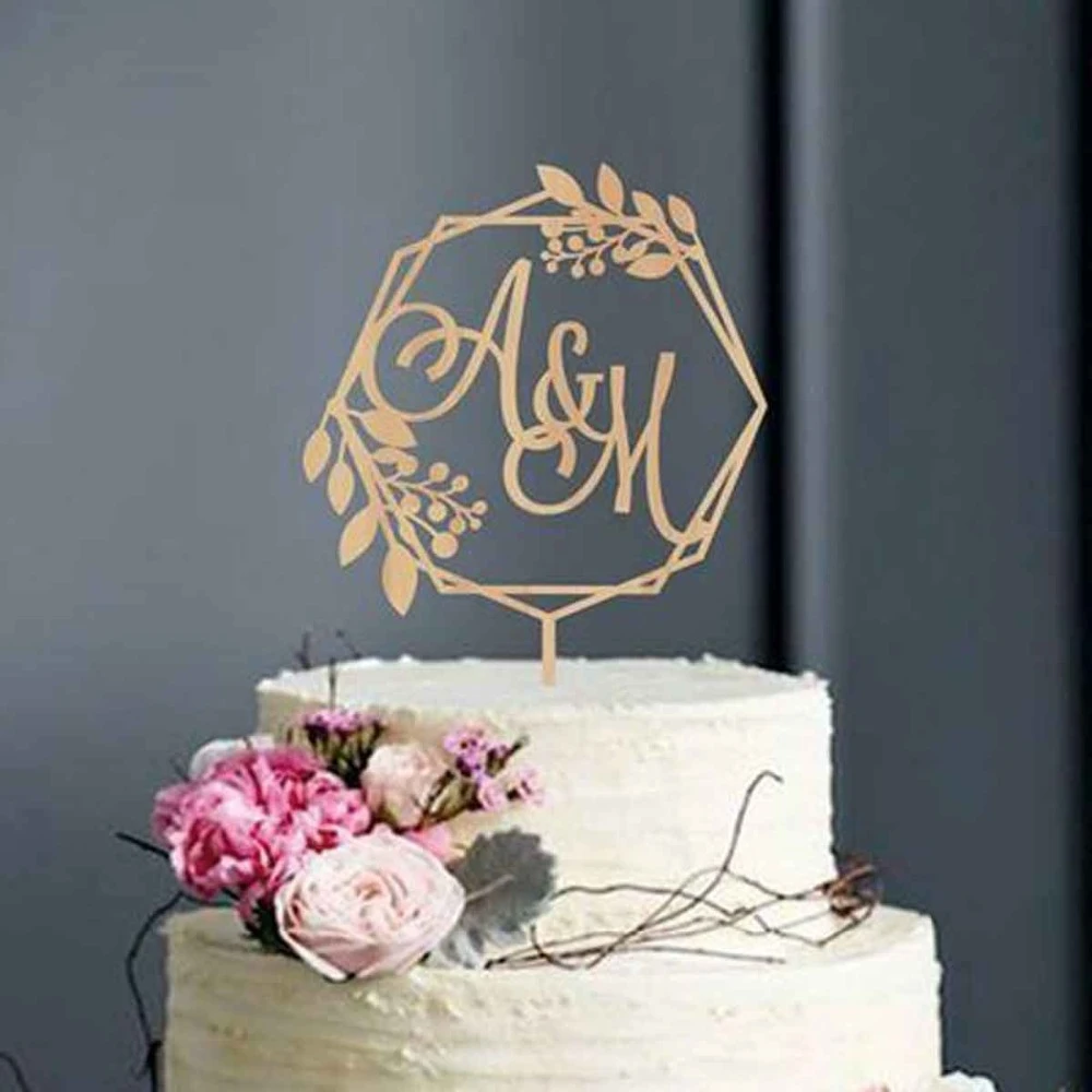 Custom Rustic Wreath Initials cake topper wedding Cake topper Calligraphy  initial letters  Personalized Monogram Cake Topper