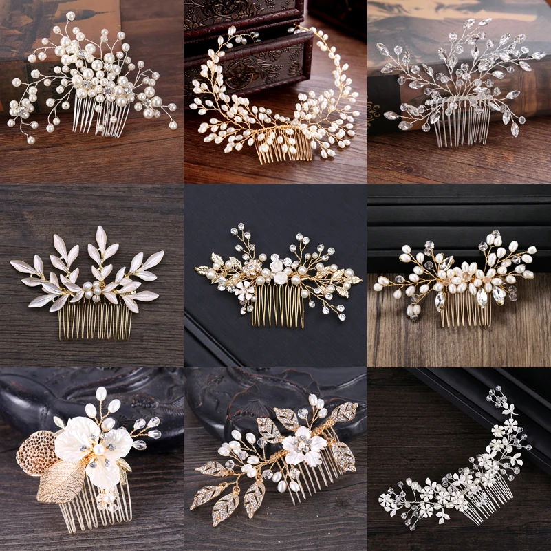 Bridal Pearl Hair Comb Wedding Accessories Rhinestone Flower Wedding Hair Comb Jewelry Wedding Hair Ornaments Bridal Headdress