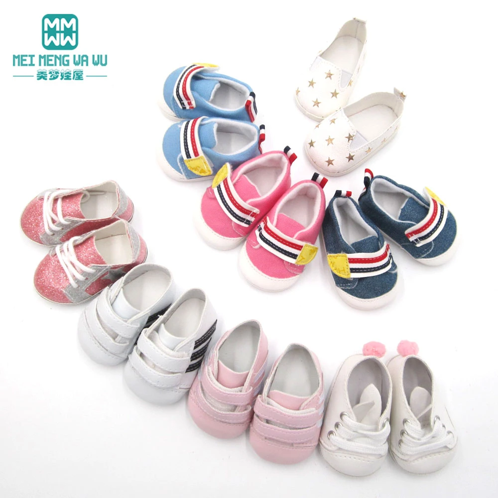 7cm shoes for doll fit 43 cm baby new born doll and american doll Pink sneakers