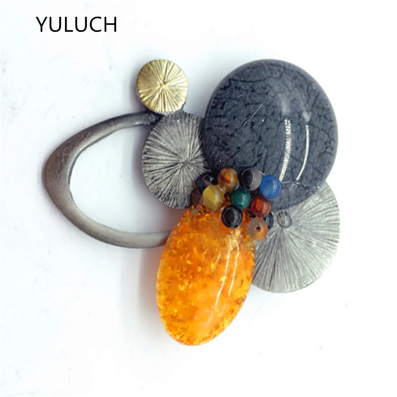 muticolour  Fashion Brand New Glaze  Lucky Grass leaf gem Vintage stone abalone shell jewelry vintage  butterfly brooch