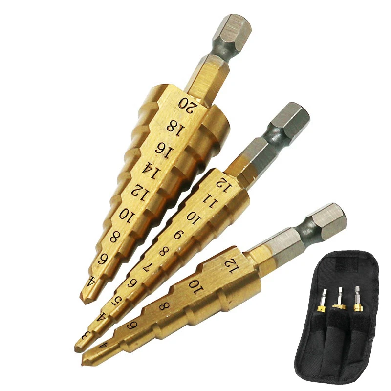 3-12mm 4-12mm 4-20mm Step Cone Drill Bit Hole Cutter Dint Tool Hex Shank Step Drills shank Coated Metal Drill Bit