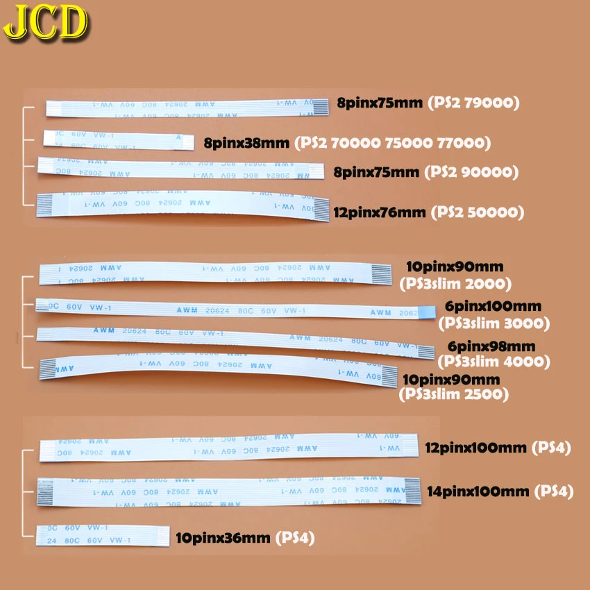 JCD 2pcs Charging PCB Board and Power switch Flex Cable For PS3 slim PS2 10pin 12pin 14pin Ribbon Flex Cable for PS4