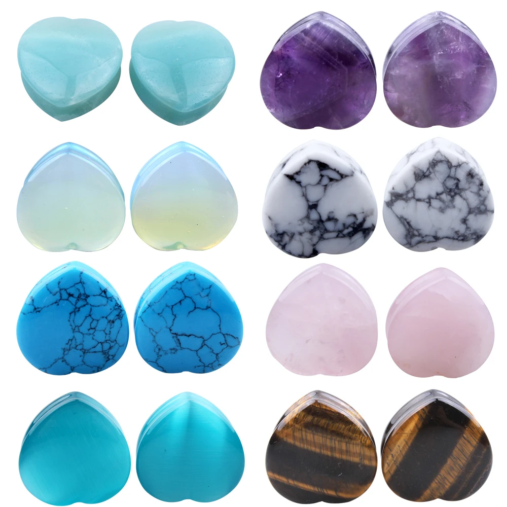 Hot Selling Beautiful Purple Heart Stone Ear Plug Fashion Expander Extension Tunnels Piercing Piercing Body Jewelry 6mm-25mm