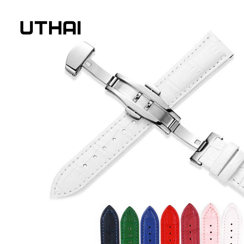 UTHAI Z09 plus Genuine Leather Watchbands 12-24mm Universal Watch Butterfly buckle Steel Buckle Strap Wrist Belt Bracelet + Tool
