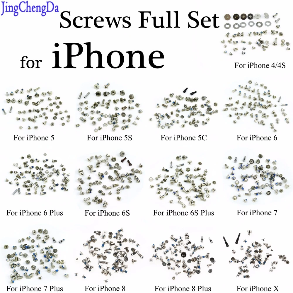 JCD Screws Full Screw Set Repair bolt Complete Kit Repair Parts for iPhone 4 4S 5C 5S 5G 6G 6s 7 7plus 8 8 Plus X