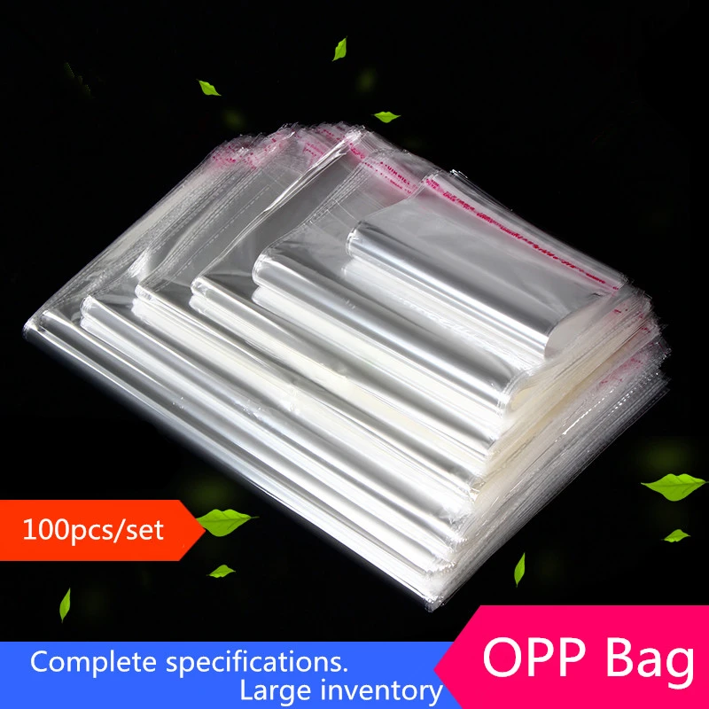 100 Multiple size Clear Self-adhesive Cello Cellophane Bag Self Sealing Small Plastic Bags for Candy Packing Resealable Bag