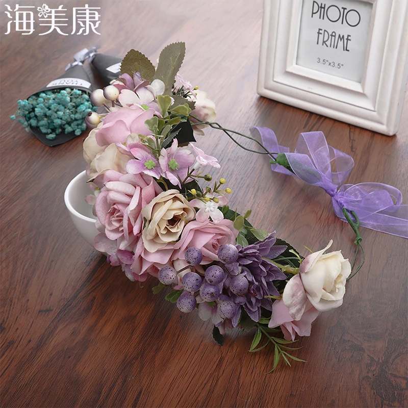 Haimeikang Lady Girl Sweet Princess Headband Floral Crown Flower Headband Wedding Party Hair Wreath Boho Bridal Headdress