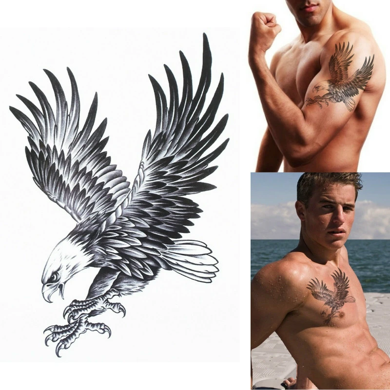 EAGLE TEMPORARY TATTOO - BLACK, BALD EAGLE, MENS, WOMENS, KIDS, REALISTIC, FAKE