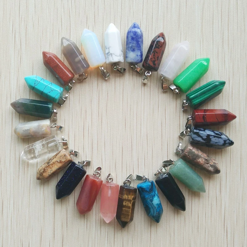 50pcs/lot Wholesale fashion bestselling good quality natural stone mix point pillar pendants for jewelry making free shipping