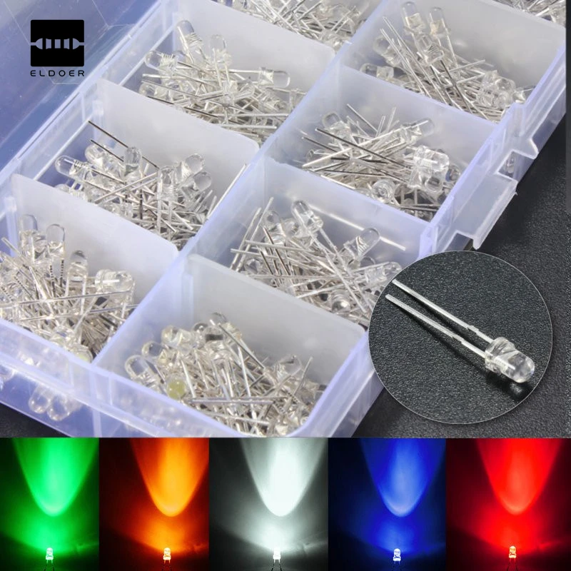 300pcs Five Colors 3mm Round Bright Light LED Diode Lamp Assortment kit Red Convenient for DIY Diodes kits