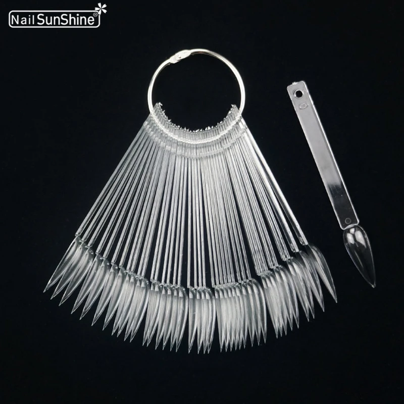 Beauty False Nail Acryl Tips Fan Shaped Fake Nails Long Stiletto Art Tips Polish UV Gel Practice Display Stick Salon Clear Tools