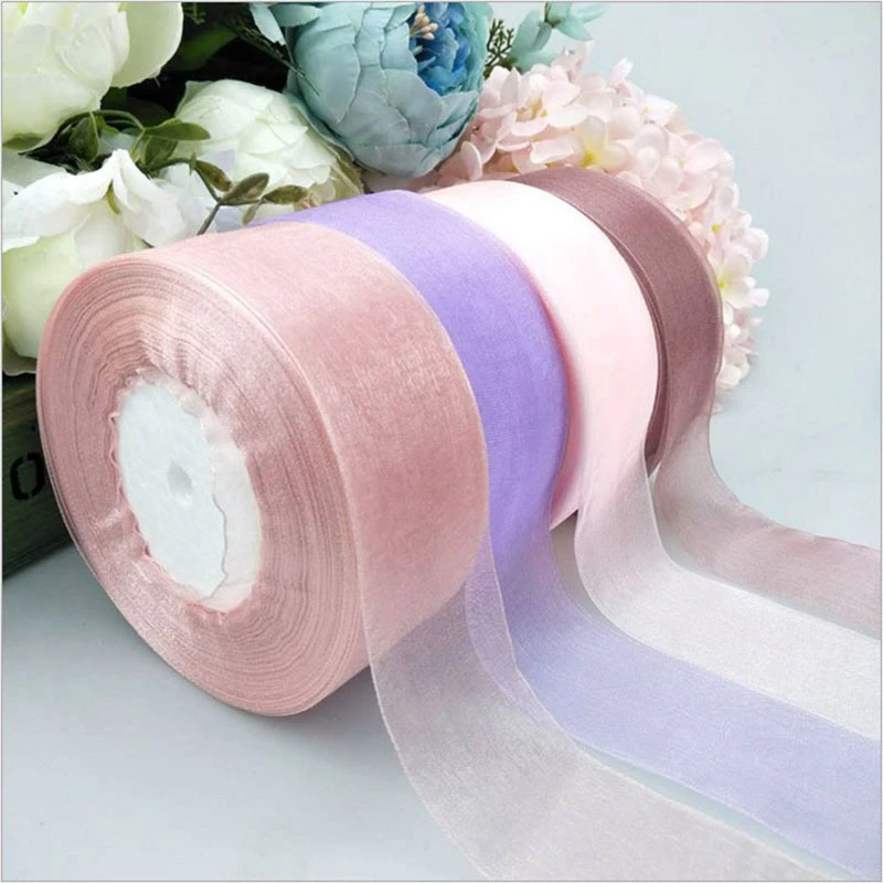 45m Solid Color Organza Tulle Ribbons Roll Gift Wrapping Packing DIY Organza Tape Party Christmas Ribbons Decoration