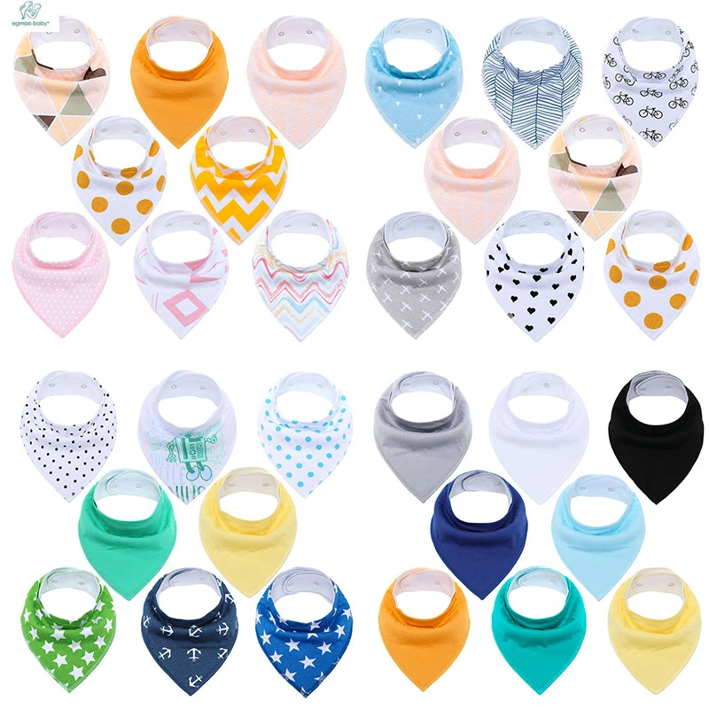 8Pcs/Lot Soft Comfortable Colorful 100% Organic Cotton And Baby Bandana For Boys &Girls Infant Adjustable Snaps Saliva Baby Bibs