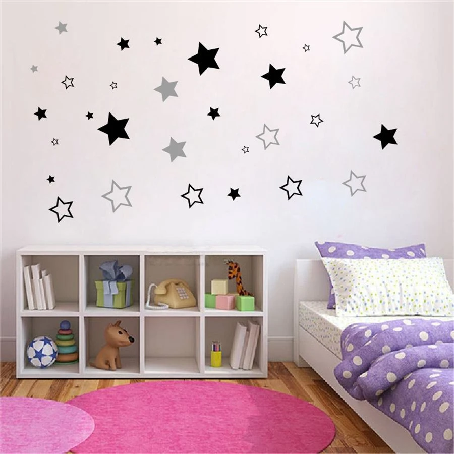 49pcs 3-6cm Hollow Stars Wall Sticker For Kids Baby Nursery Rooms Wall Decals Home Decor Boys Girls Gifts Little Star Wallpaper