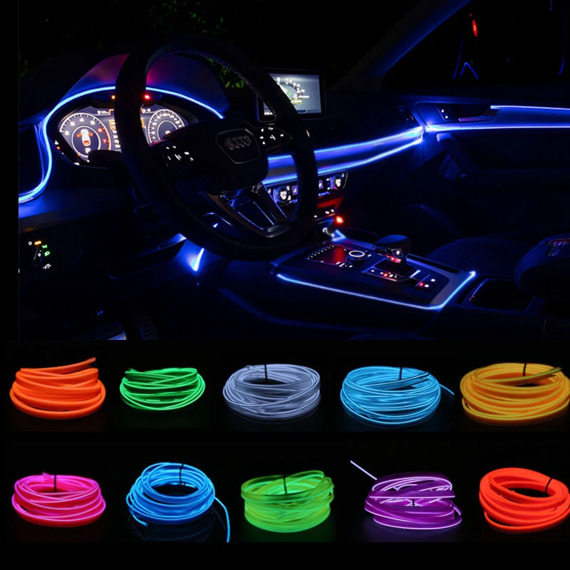 1M Car LED Interior Led Strip Flexible LED Neon Light Decoration Garland lisence plate Wire Rope Tube Line With USB Driver DIY