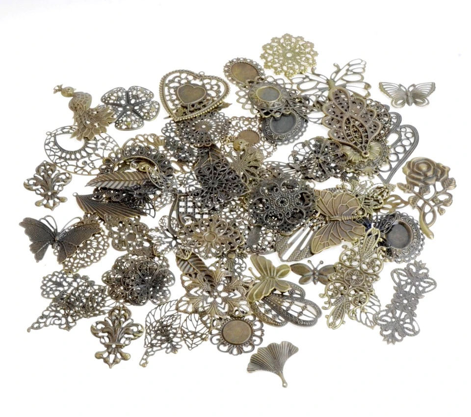 Free shipping! 30Pcs Antique Bronze Mixed Shape Metal Filigree Wraps Connectors Metal Crafts Gift Decoration DIY