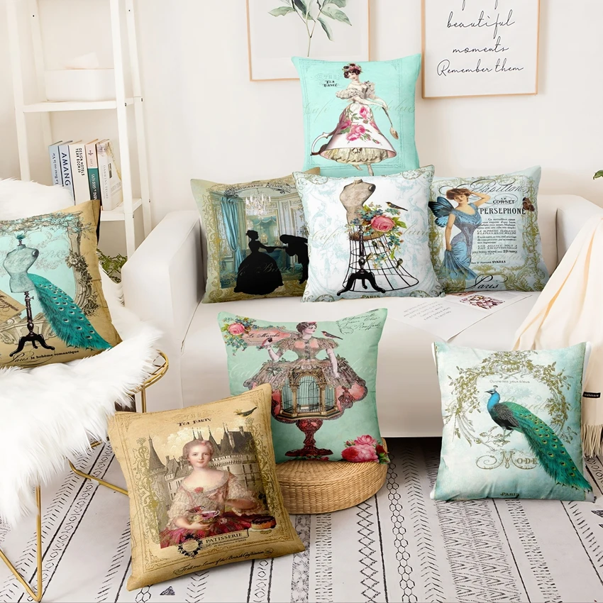 Vintage Baroque Art Pillowcase Classical Woman Printed Cushion Decorative Pillow Home Decor Sofa Throw Pillows 45*45