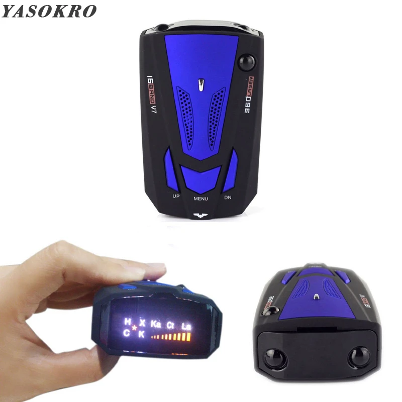 YASOKRO Car Radar Detector English Russian Auto 360 Degree Vehicle V7 Speed Voice Alert Alarm Warning 16 Band LED Display