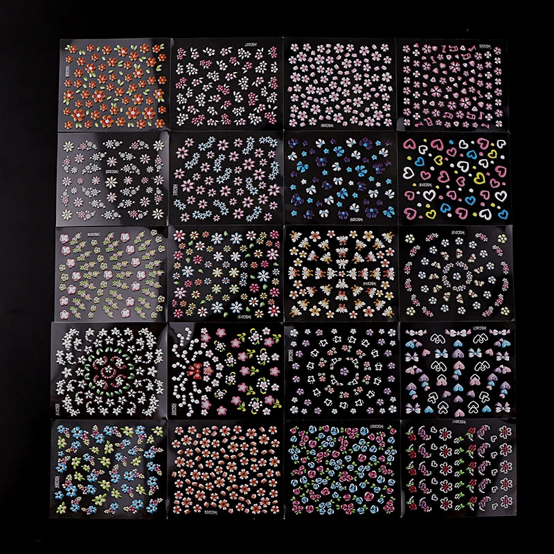 48 Sheets 3D Nail Sticker Random Colorful Black White 3 Flower Butterfly Series Stereoscopic Nail Sticker Decoration