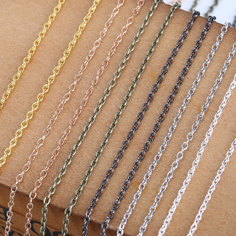 ACLOVEX 10m/lot Width 2mm Metal Iron Rolo Link Chains Bulk Gold Silver Color Necklace Chain Bracelet Findings For Jewelry Making