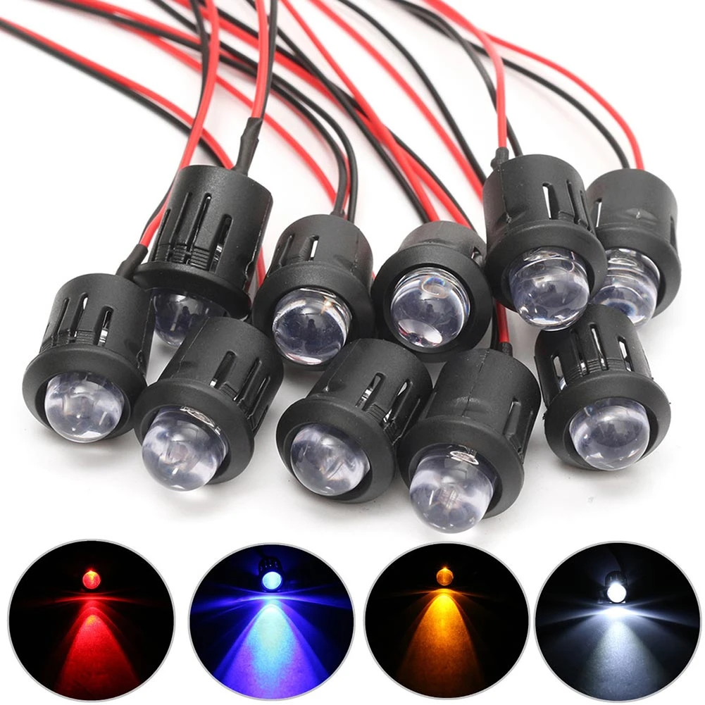 10 Pcs 12V 10mm Pre-Wired Constant LED Ultra Bright Water Clear Bulb Cable Prewired Led Lamp CLH@8