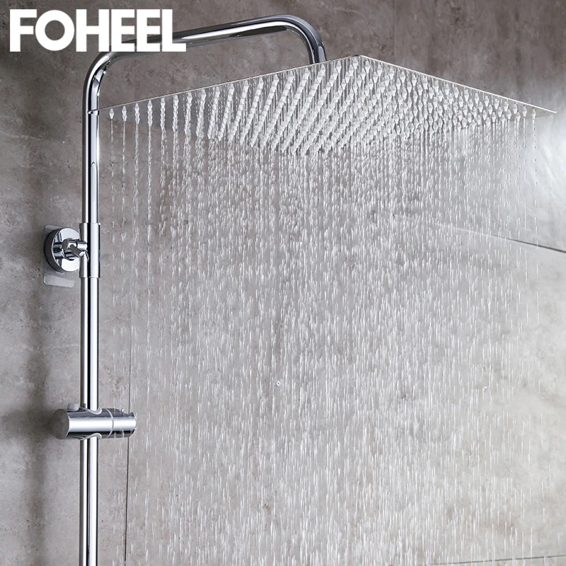 FOHEEL 8/10/12/16 inch Rainfall Shower Head Square Chrome Ceiling Rain Stainless Steel Showerhead Rainfall Shower Heads