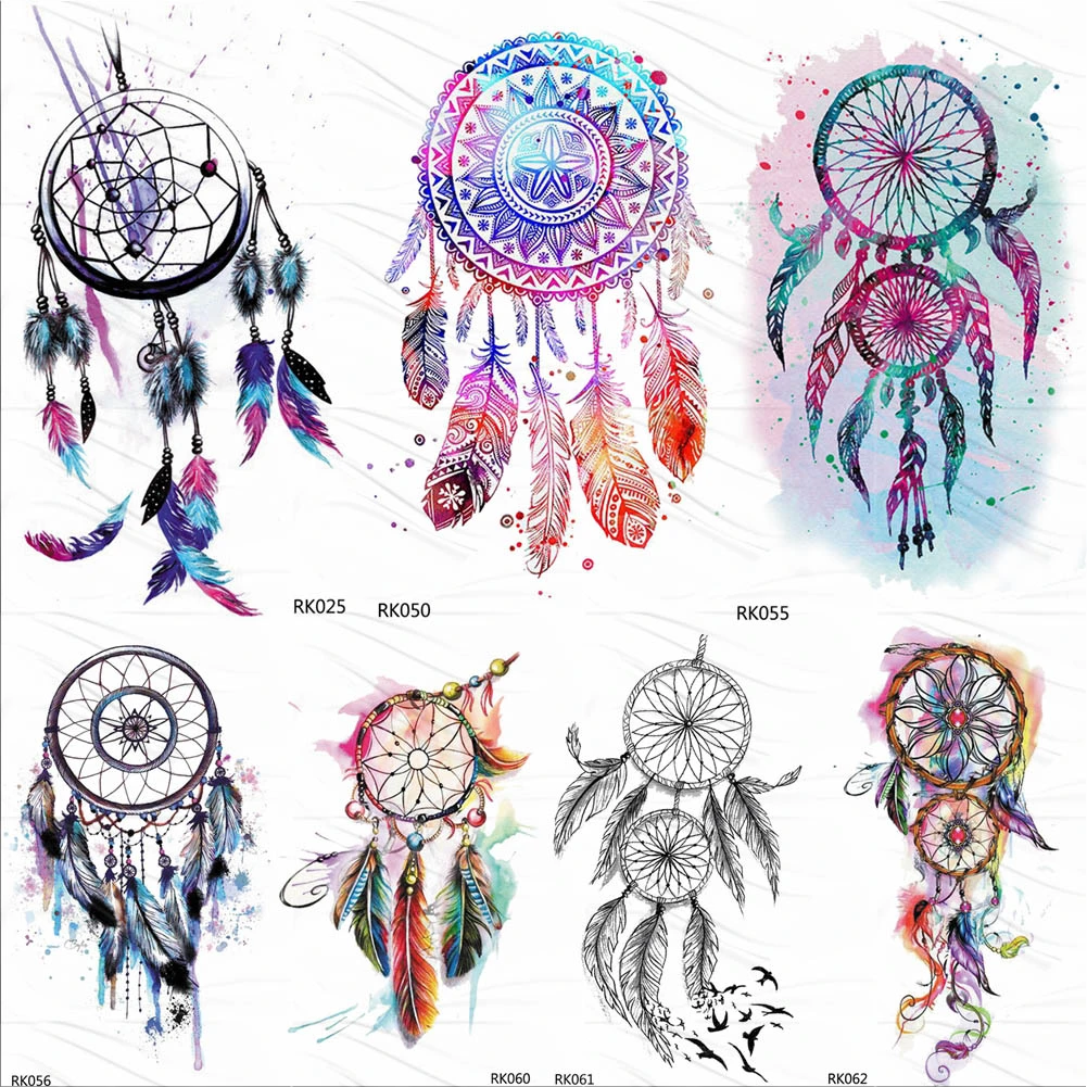 OMMGO Dream Catcher Watercolor Temporary Tattoos Sticker Feather Tribal Custom Tattoo Body Art Arm Fake Tatoos Galaxy Sexy DIY