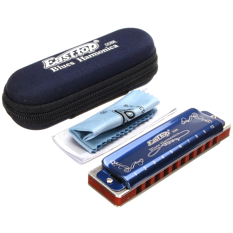 Tone C 10 Hole Mouth Organ Flute Blues Harmonica with Case Cover Box For Woodwind Musical Instruments Lovers Beginner Gift